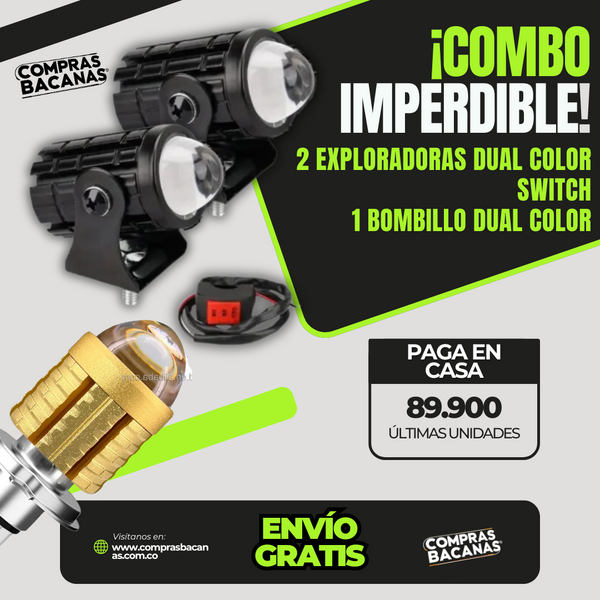 COMBO ULTRA!! PAR EXPLORADORAS LED + BOMBILLO DOBLE COLOR