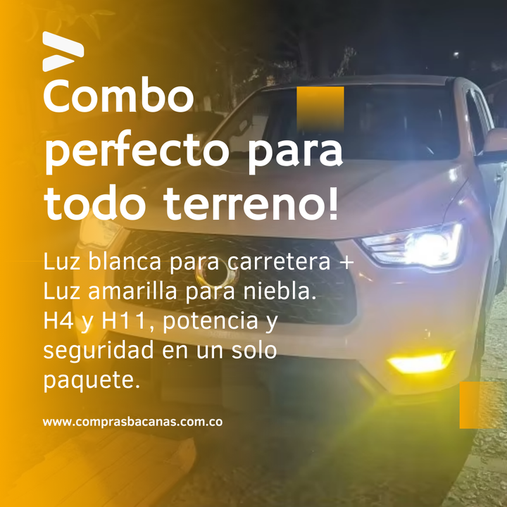 COMBO PAR BOMBILLOS LED H4 + PAR BOMBILLOS LED H11 CORTA NIEBLA - 20.000  LUMENES SIN ENCANDILAR